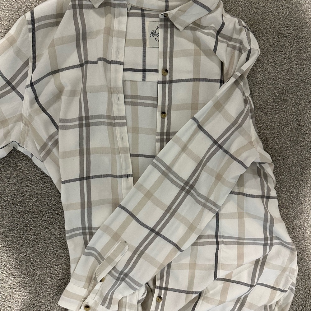 Jachs White and Tan Casual Button Down Shirt